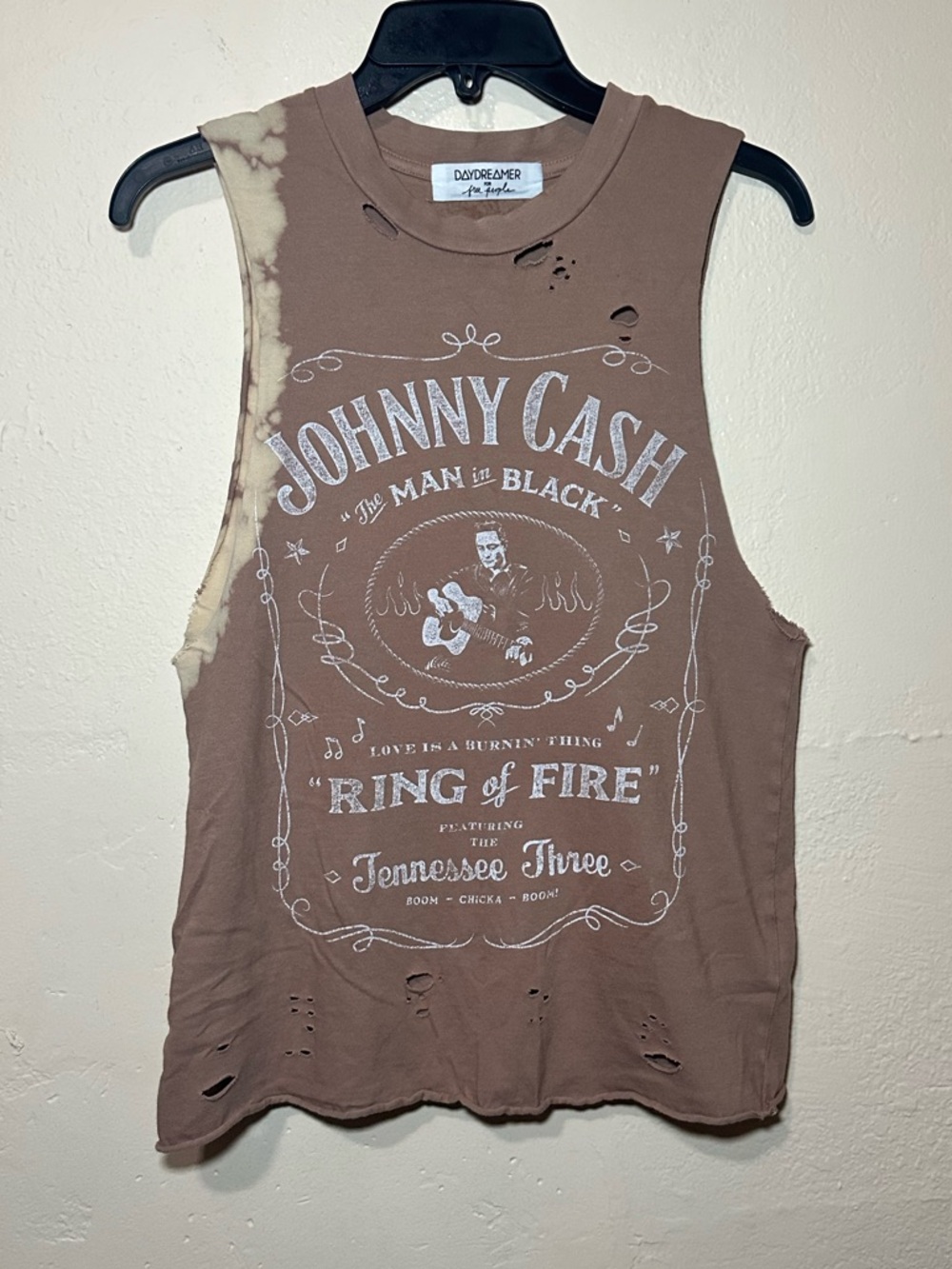 Free People x Daydreamer "Ring of Fire" Johnny Cash Distressed Muscle Tank